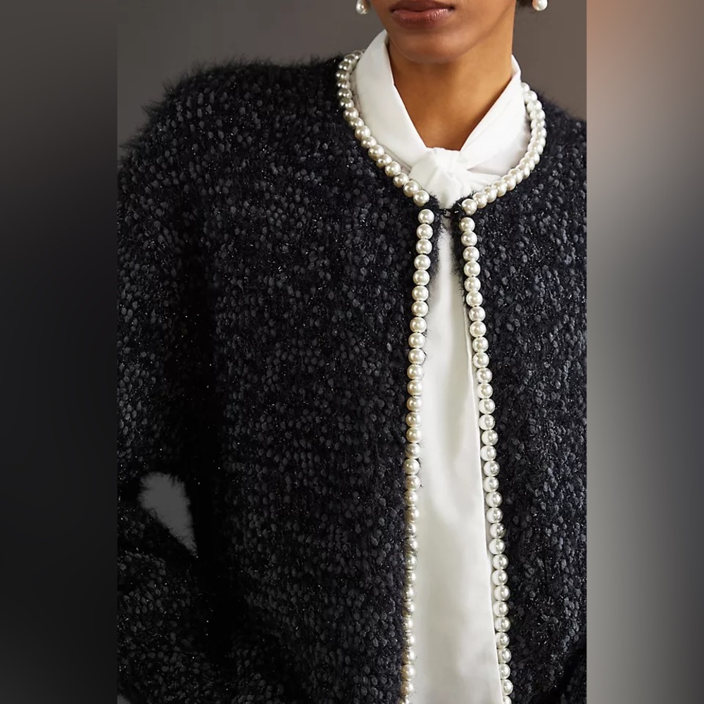 Anthropologie Maeve Black Sweater with Pearl Detailing